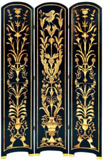Traditional Black with Gold Hand Painted Screen G7462