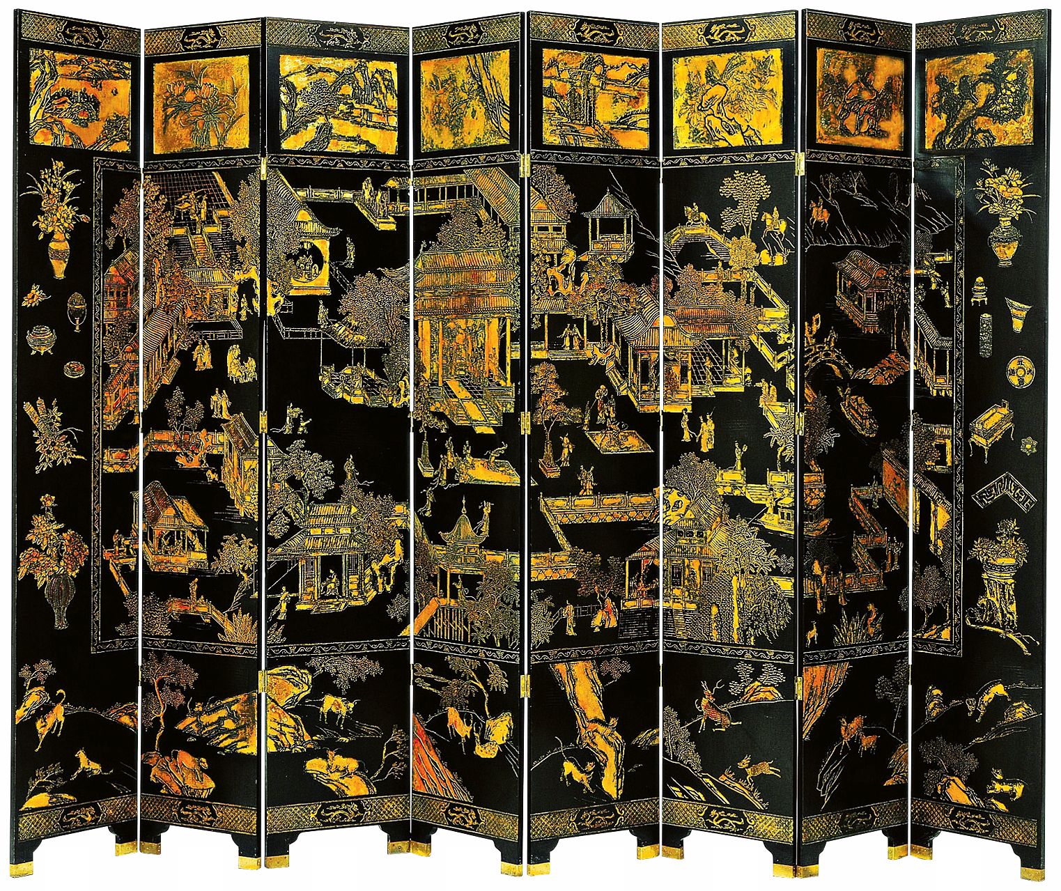 Large Gold Hand Painted Eight Panel Screen