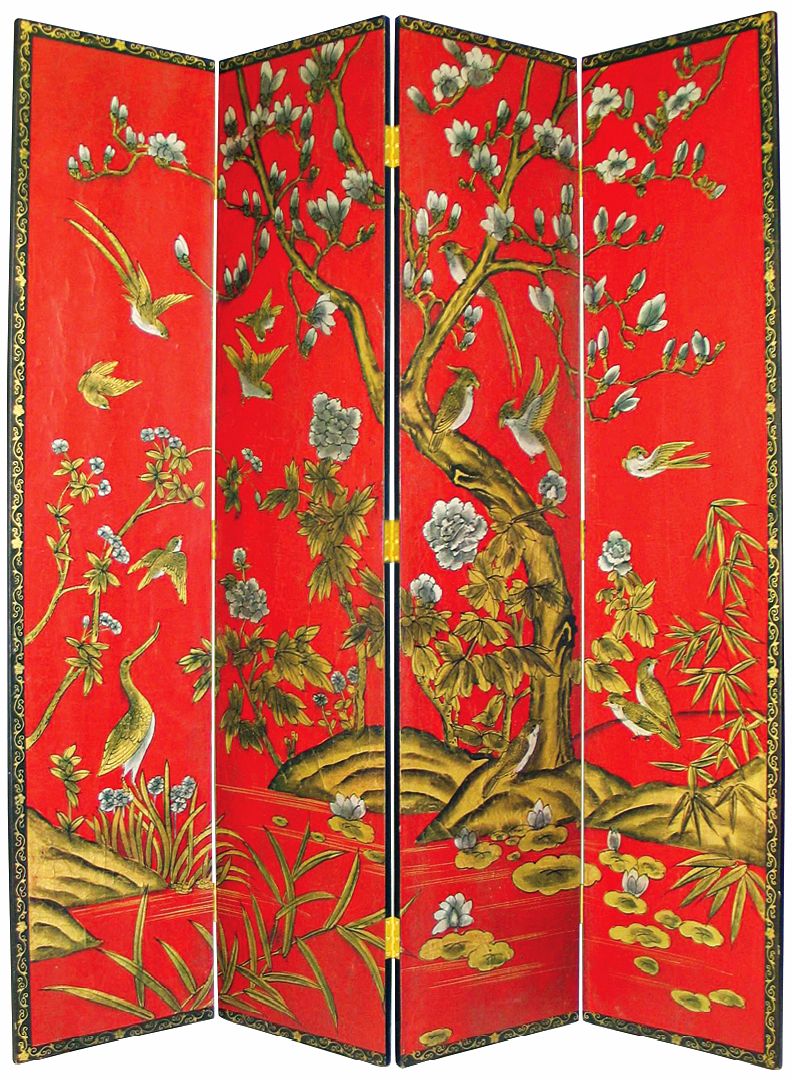 Tree of Life Hand-Painted Japanese Room Divider Screen