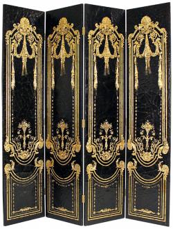 Carving With Gold Paint Four Panel Screen Room Divider G7474