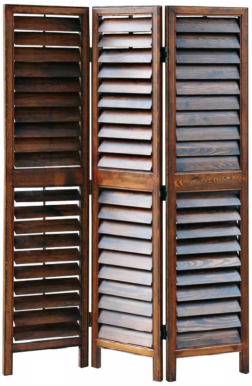 Louvered 3-Panel Dark Wood Room Divider Screen