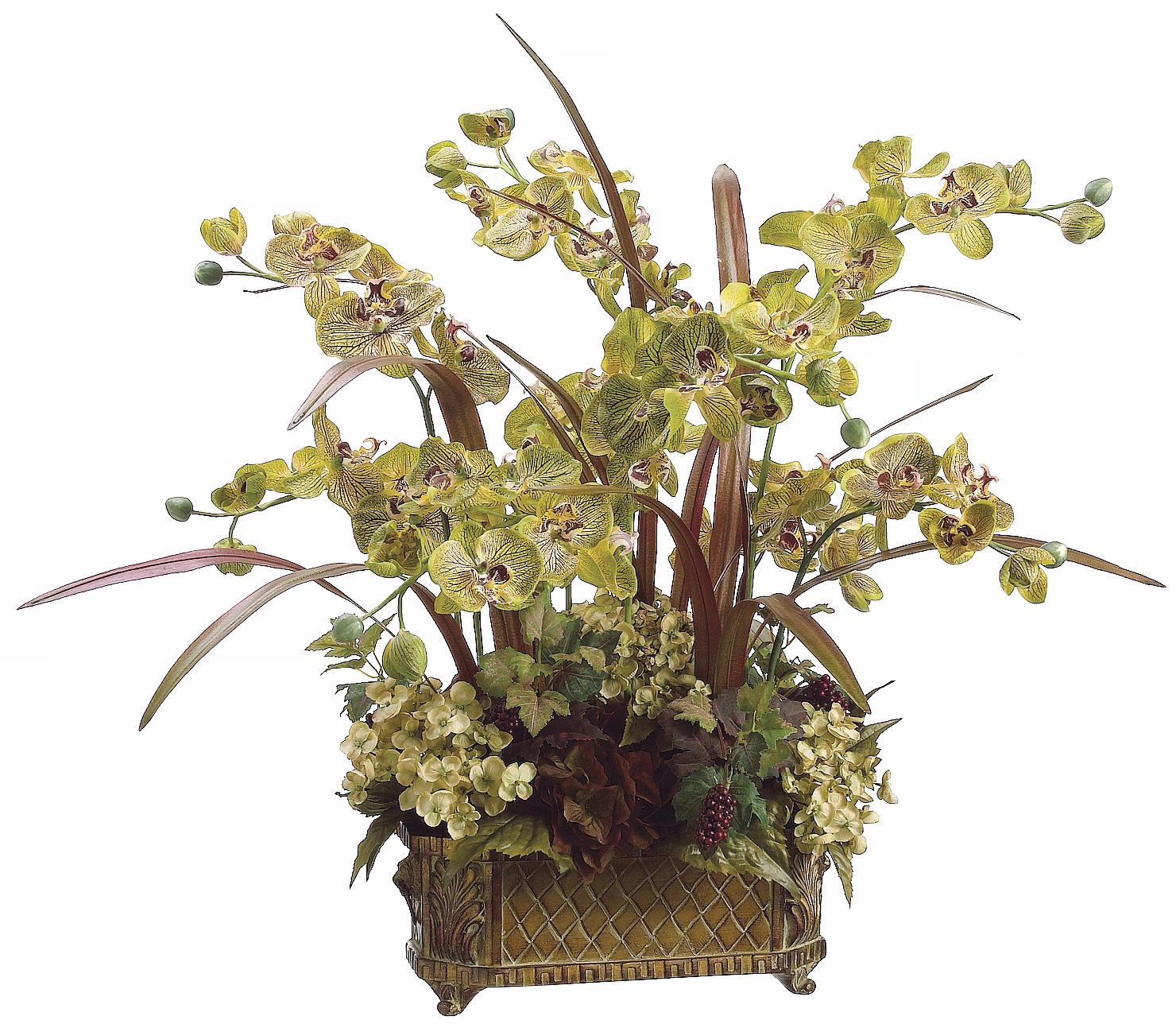 Faux Floral Potted Plants Phalaenopsis Orchid and Hydrangea