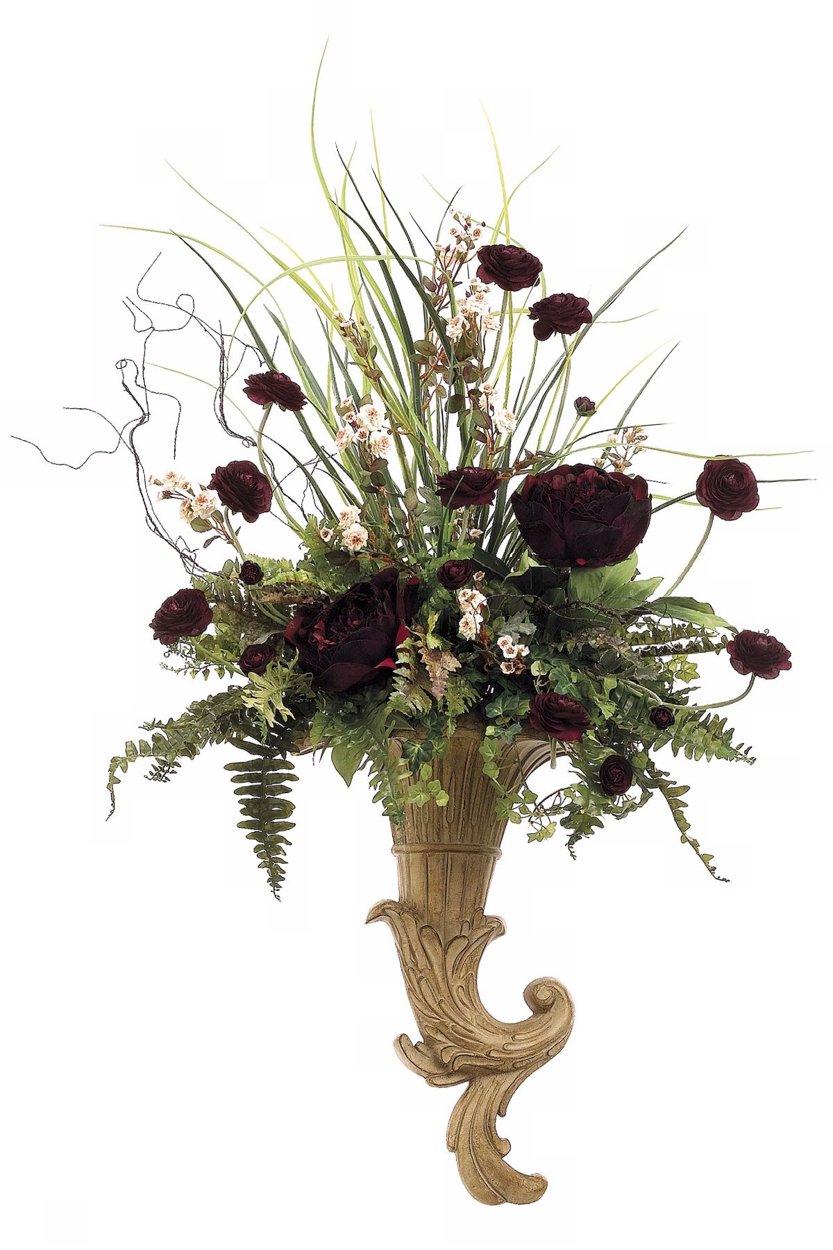 Peony Ranunculus & Fern Faux Flower Sconce