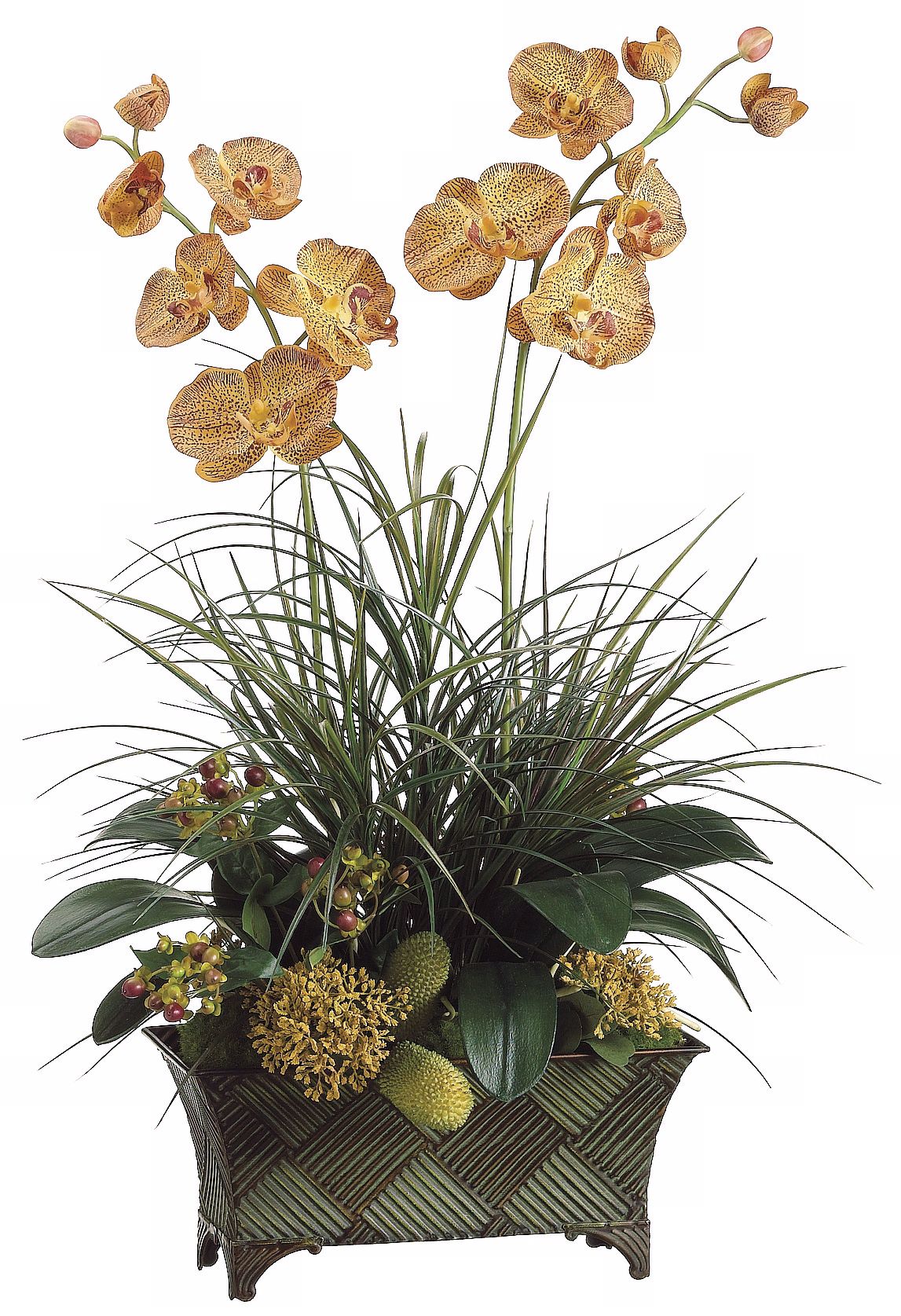 Orchid and Grass Faux Flower Arrangement