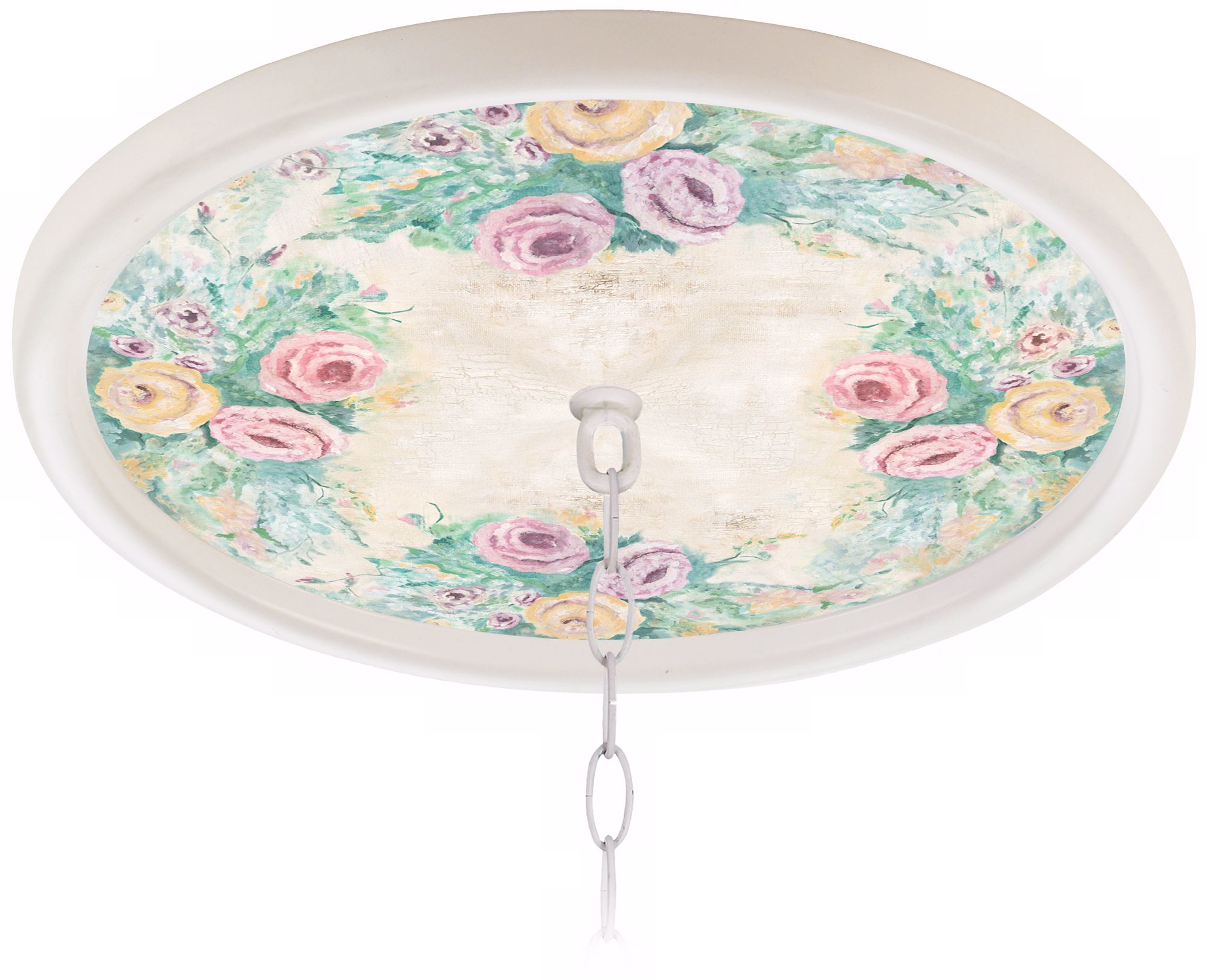 Garden Roses Giclee White 16" Wide 1" Opening Medallion