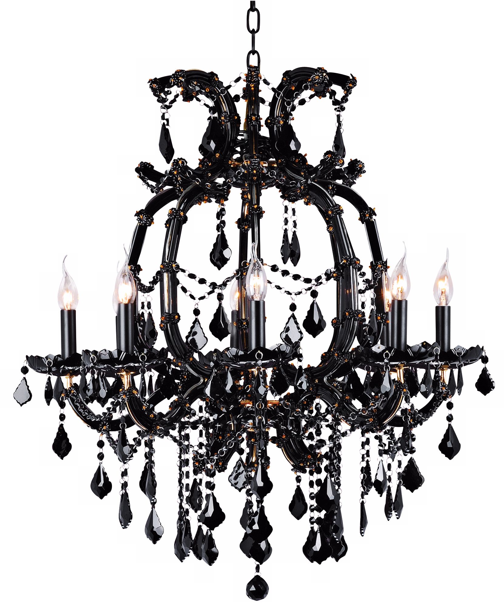 Black Glass with Black Crystal Eight Light Chandelier