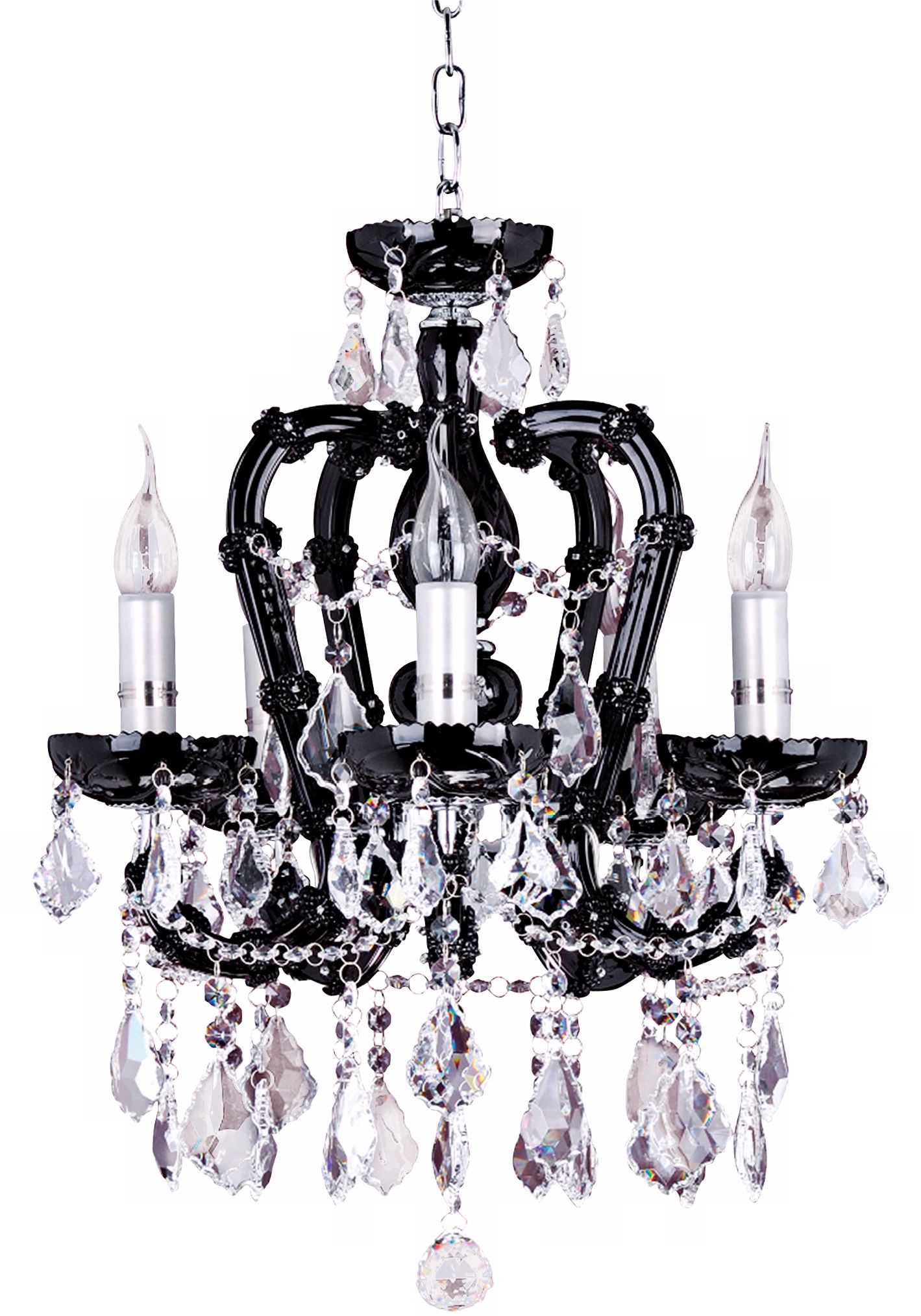 Black Glass with Clear Crystal Five Light Chandelier