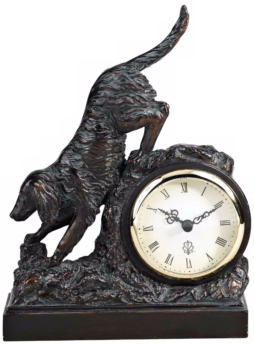 Dark Bronze Golden Retriever 9 12 High Tabletop Clock G8904