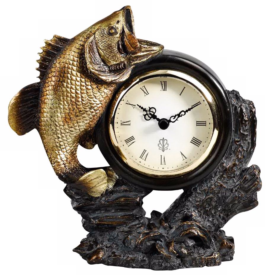 Antique Bronze Bass 7 3/4" High Tabletop Clock