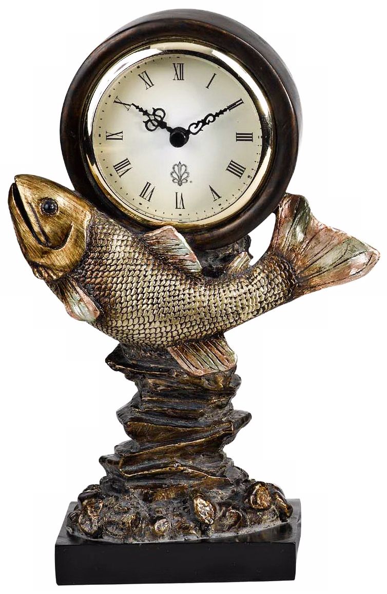 Aged Bronze Trout 9 1/2" High Tabletop Clock