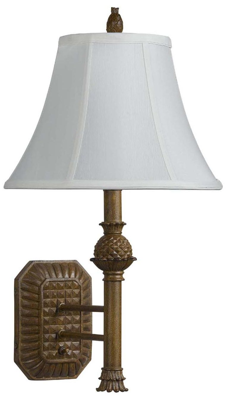 Antique Gold Faux Silk Shade Plug-In Wall Lamp