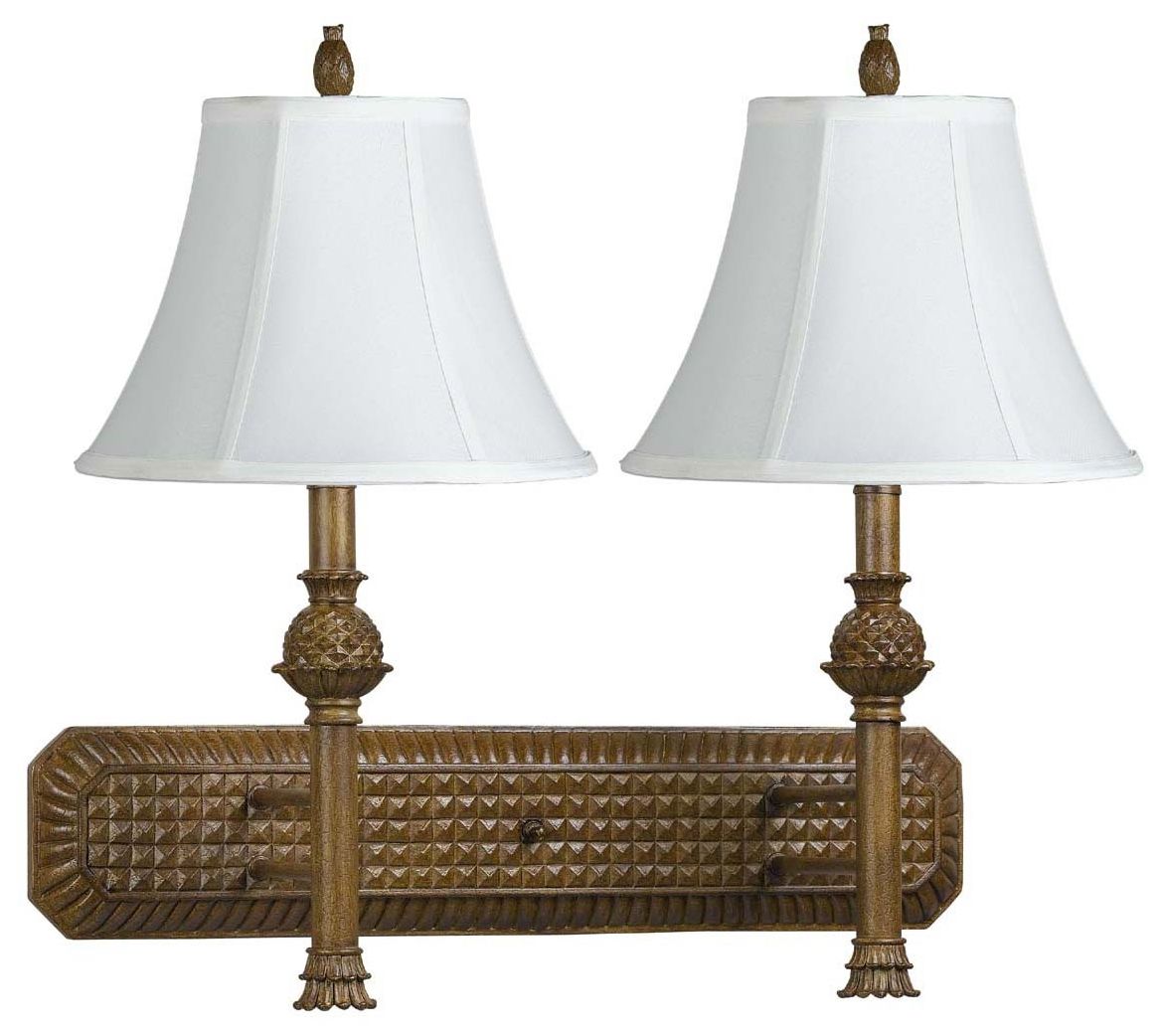 Antique Gold Finish Bell Shade Plug-In Double Wall Lamp