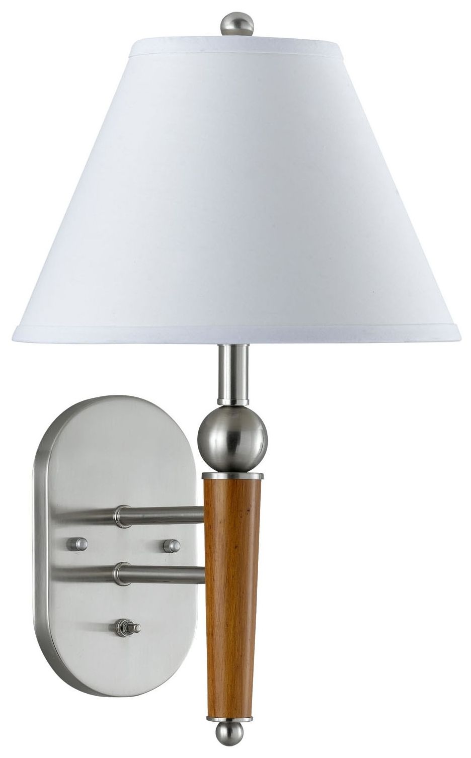 Wood Brushed Steel Metal Plug-In Wall Lamp