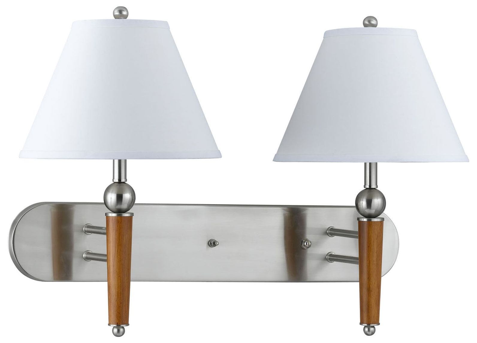 Brushed Steel Wood Plug-In Double Wall Lamp