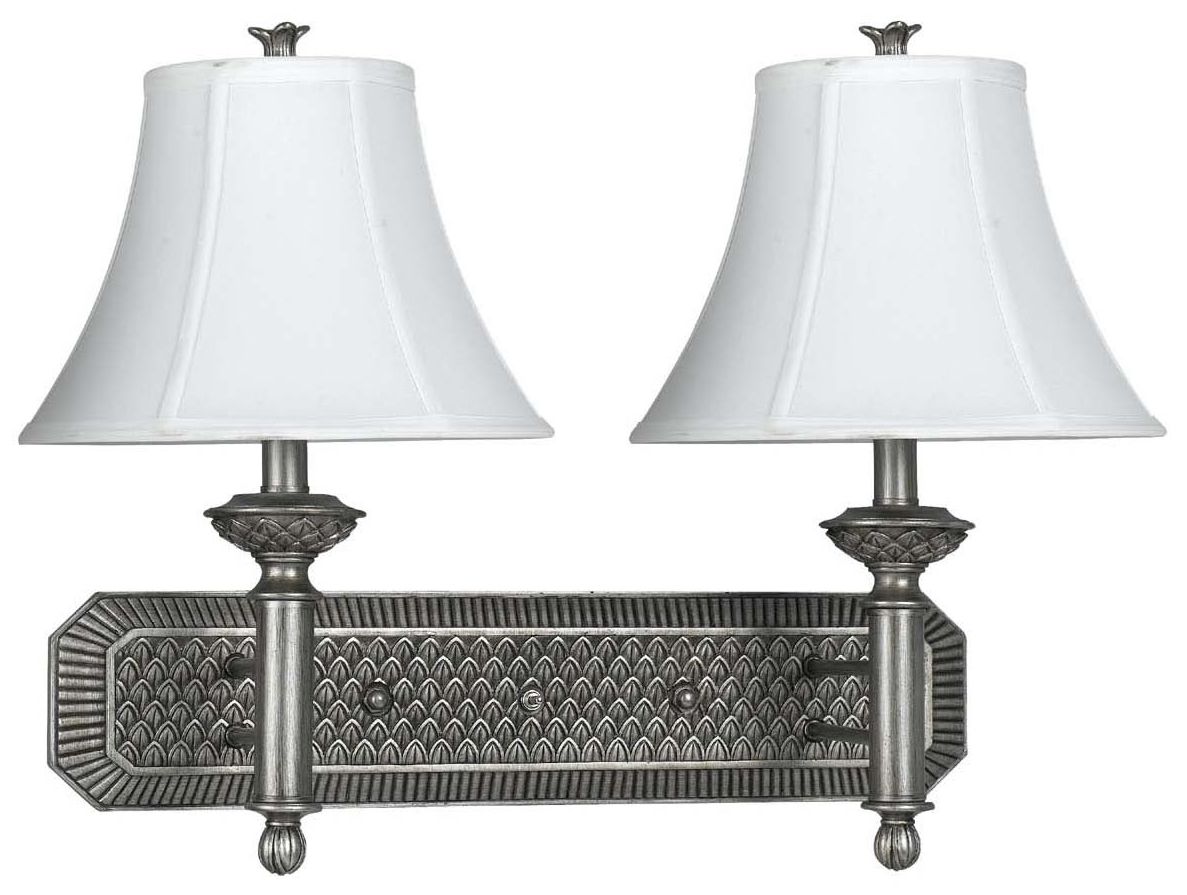 Antique Silver White Silky Shade Plug-In Double Wall Lamp