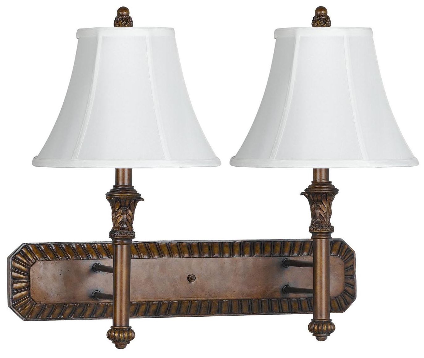 Antique Walnut Finish Bell Shade Plug-In Double Wall Lamp