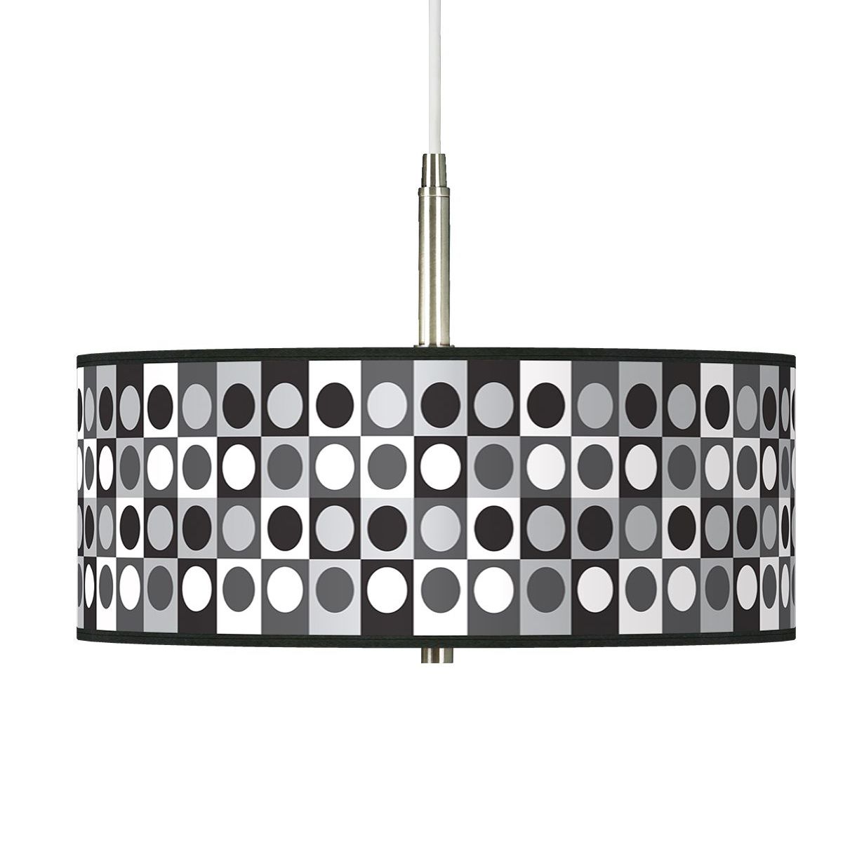 Black and Grey Dotted Squares Giclee 16" Wide Pendant Light