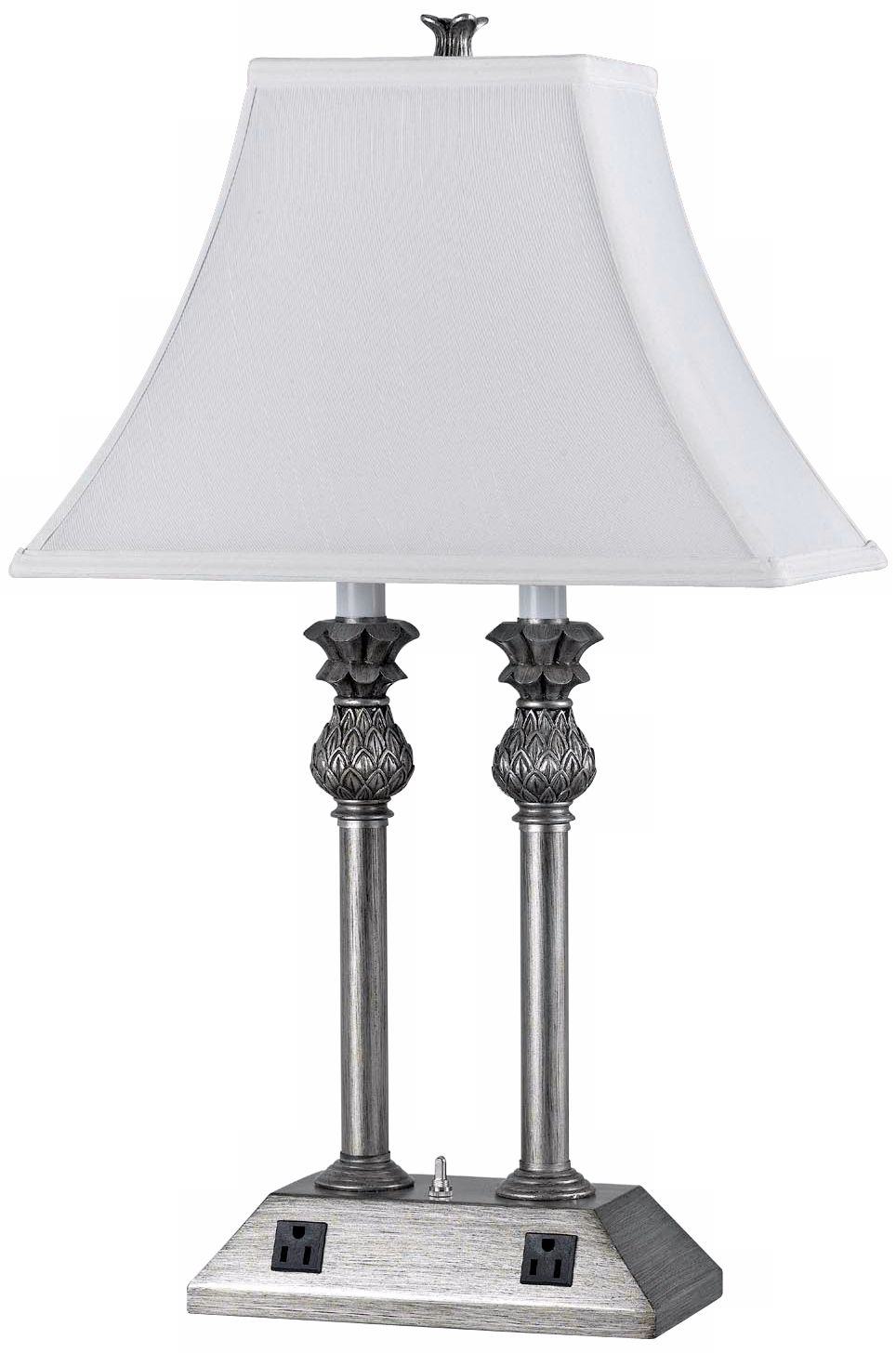 Pineapple Antique Silver with Power Outlets Desk Lamp