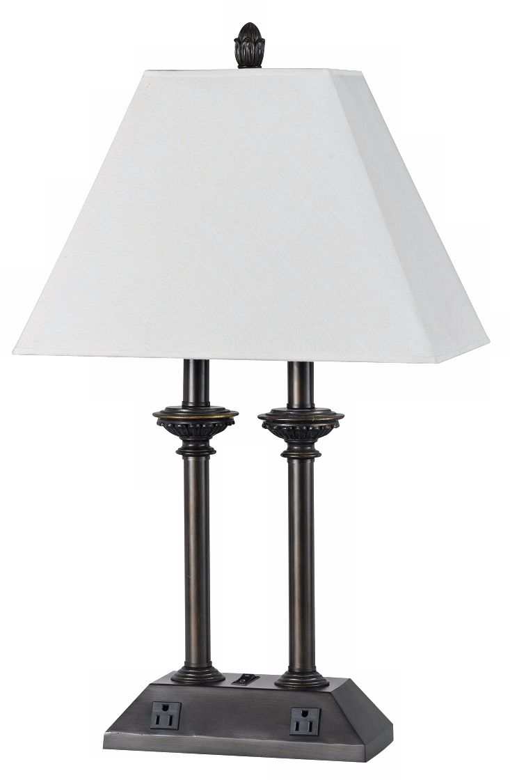Bronze Finish with Power Outlets Rectangular Shade Desk Lamp