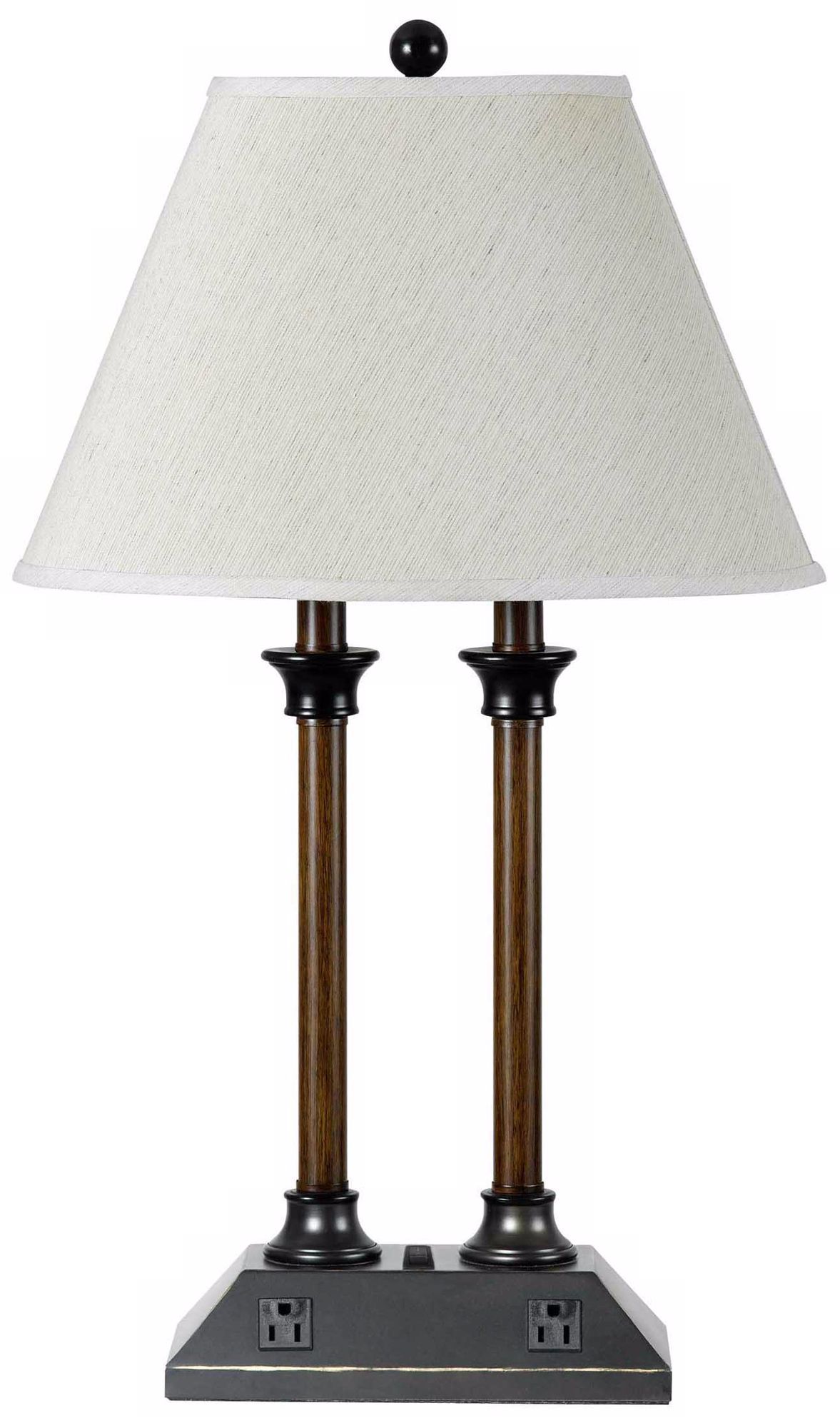Antique Bronze and Wood with Power Outlets Desk Lamp
