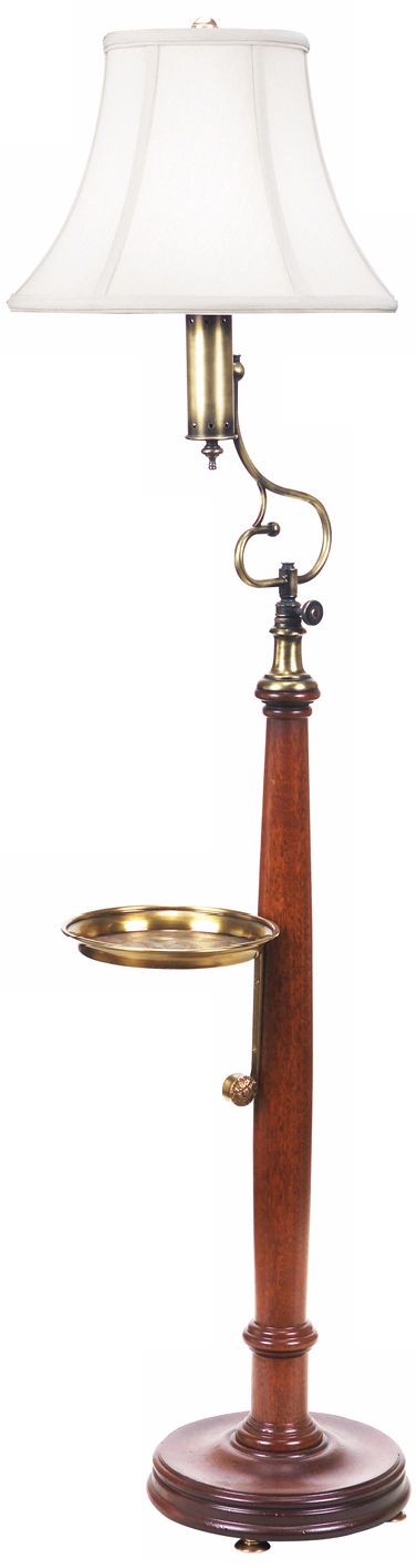 Bristol Mahogany Wood Brass Tray Adjustable Floor Lamp