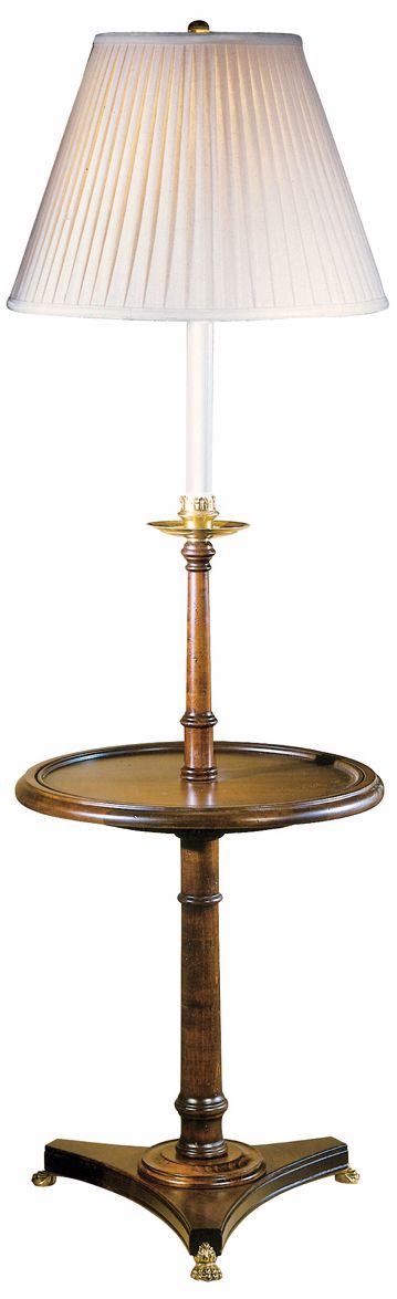 Andre Beige Shade Walnut Candlestand Tray Floor Lamp