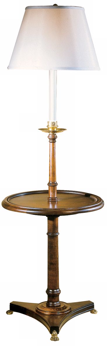 Andre Ivory Shade Walnut Candlestand Tray Floor Lamp