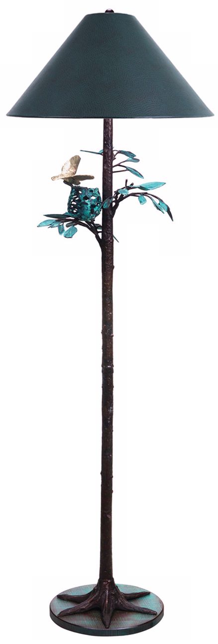Bird on a Branch Green Hand-Crafted Floor Lamp
