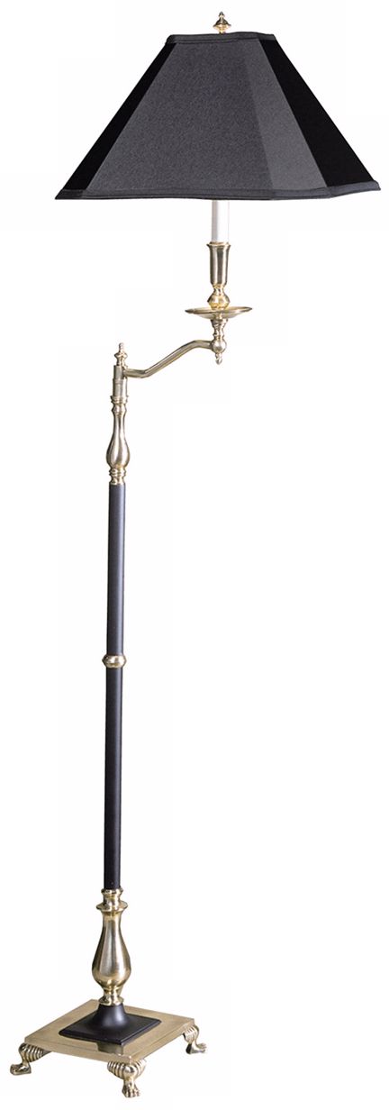Charlotte II Black and Antique Brass Swingarm Floor Lamp