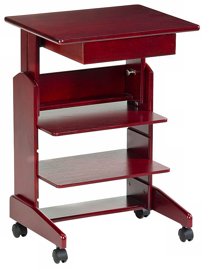 Mobile Mahogany Laptop Station With Adjustable Height