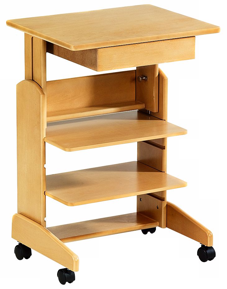 Natural Wood Mobile Laptop Station With Adjustable Height