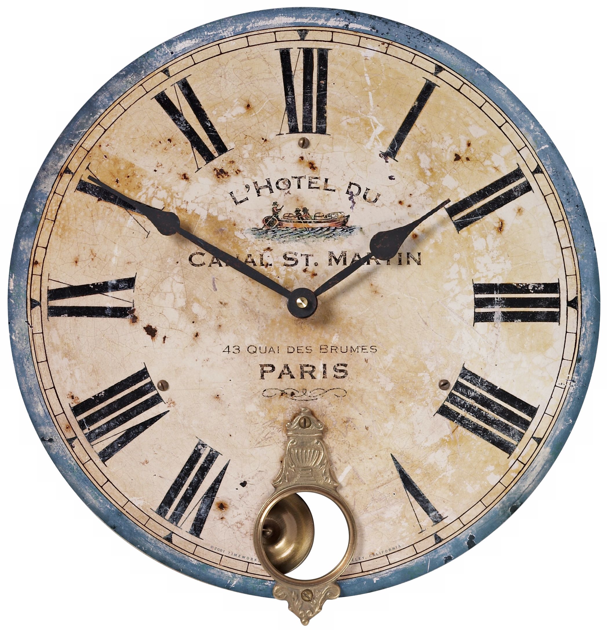French Hotel Weathered 13” Face Wall Clock