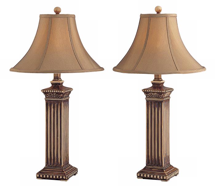 Set of Two Brush Black Ox-Bone Column Base Table Lamps