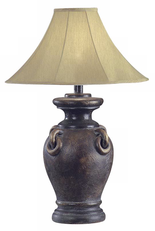 Rustic Bronze Rings Green-Gold Linen Shade Table Lamp
