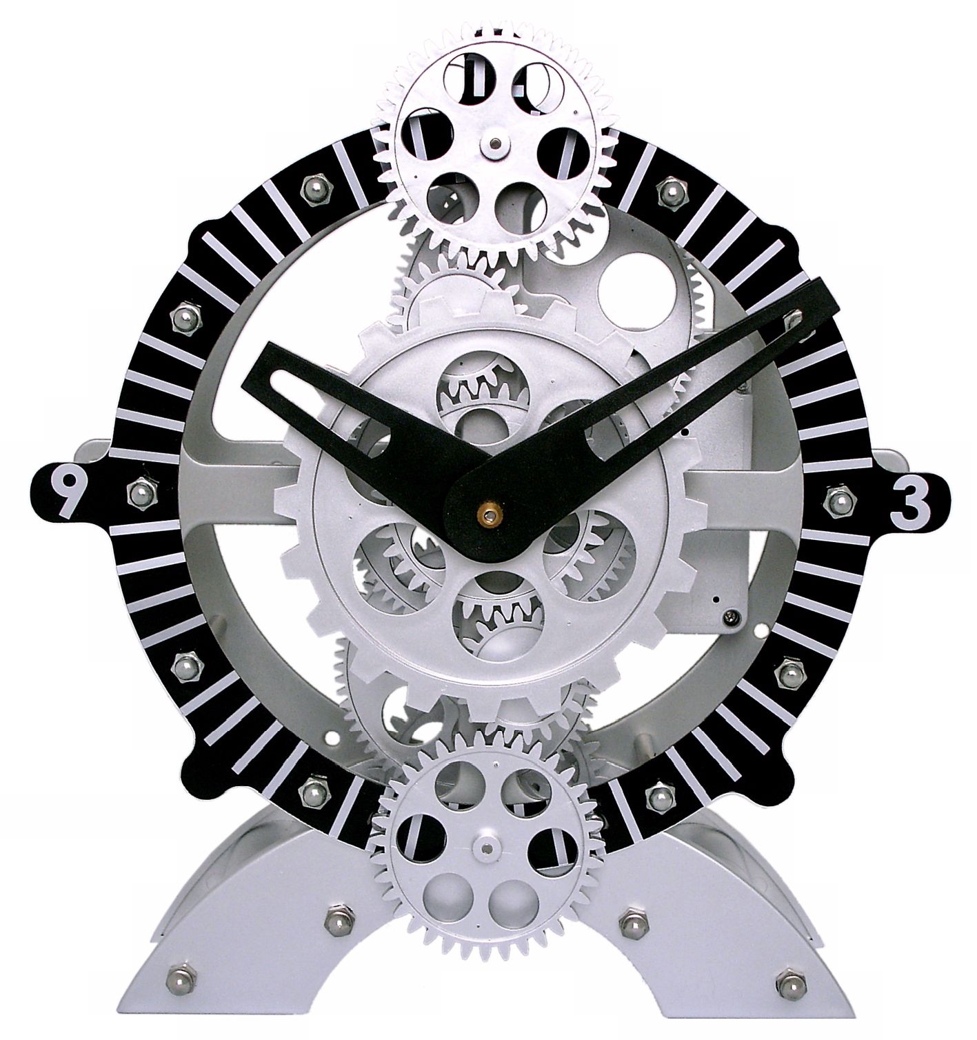 Black Rim Moving Gear Desktop Clock