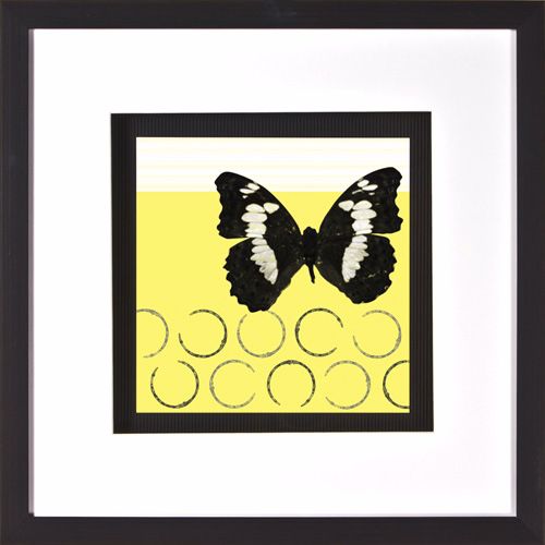 White Spots Butterfly Under Glass 20" Square Yellow Wall Art