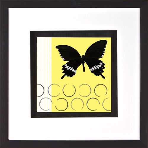Butterfly on Yellow Print Under Glass 20" Square Wall Art