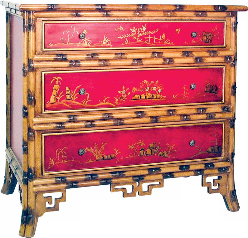 Red Hand-Painted Bamboo Chest