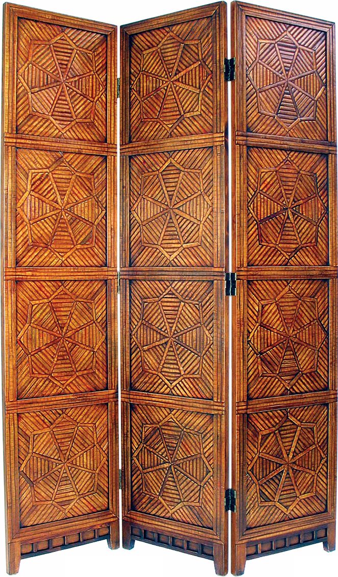 Congo Brown Wood and Bamboo Room Divider Screen