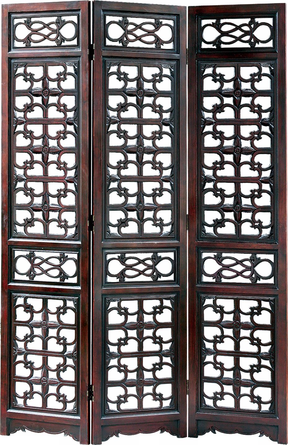 West Lake Mahogany 3-Panel Wood Room Divider Screen