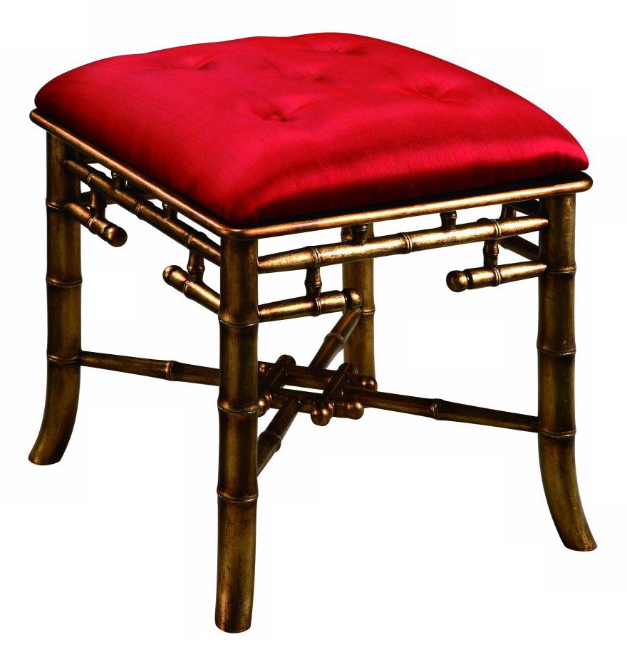 Red Silk Bench with Faux Bamboo Detail