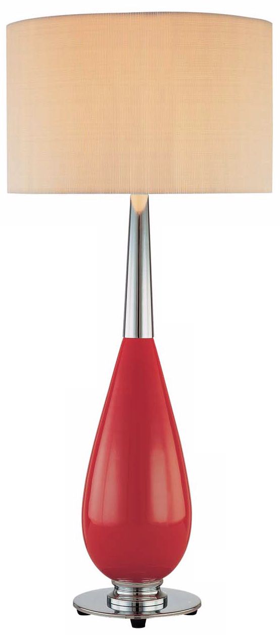 George Kovacs Red Ceramic Cylinder Shade Table Lamp