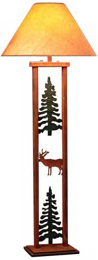 Cedar Ridge Rectangular Pine Tree and Elk Floor Lamp