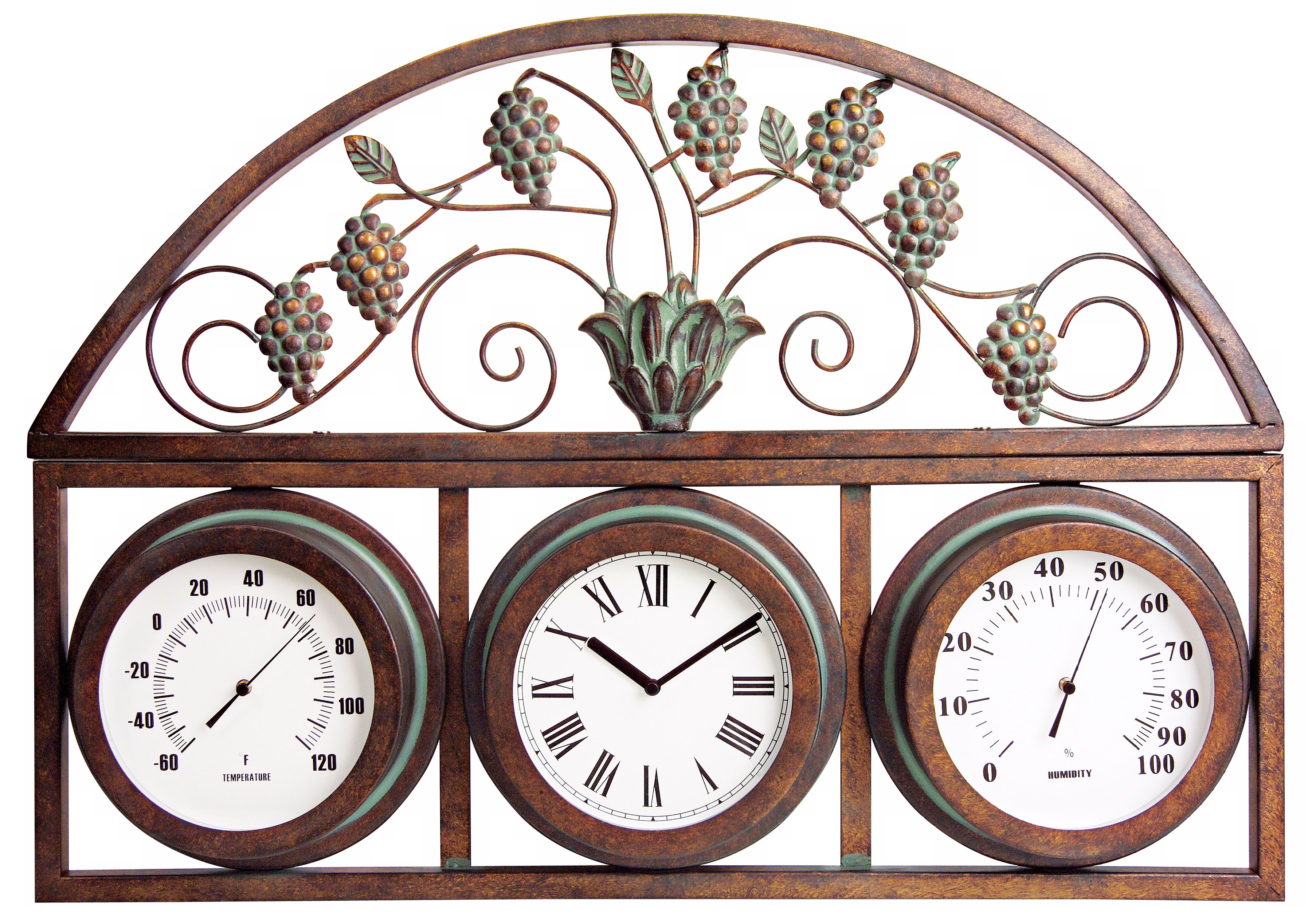 Bronze Verde Grapevine Weather Gauges Wall Clock