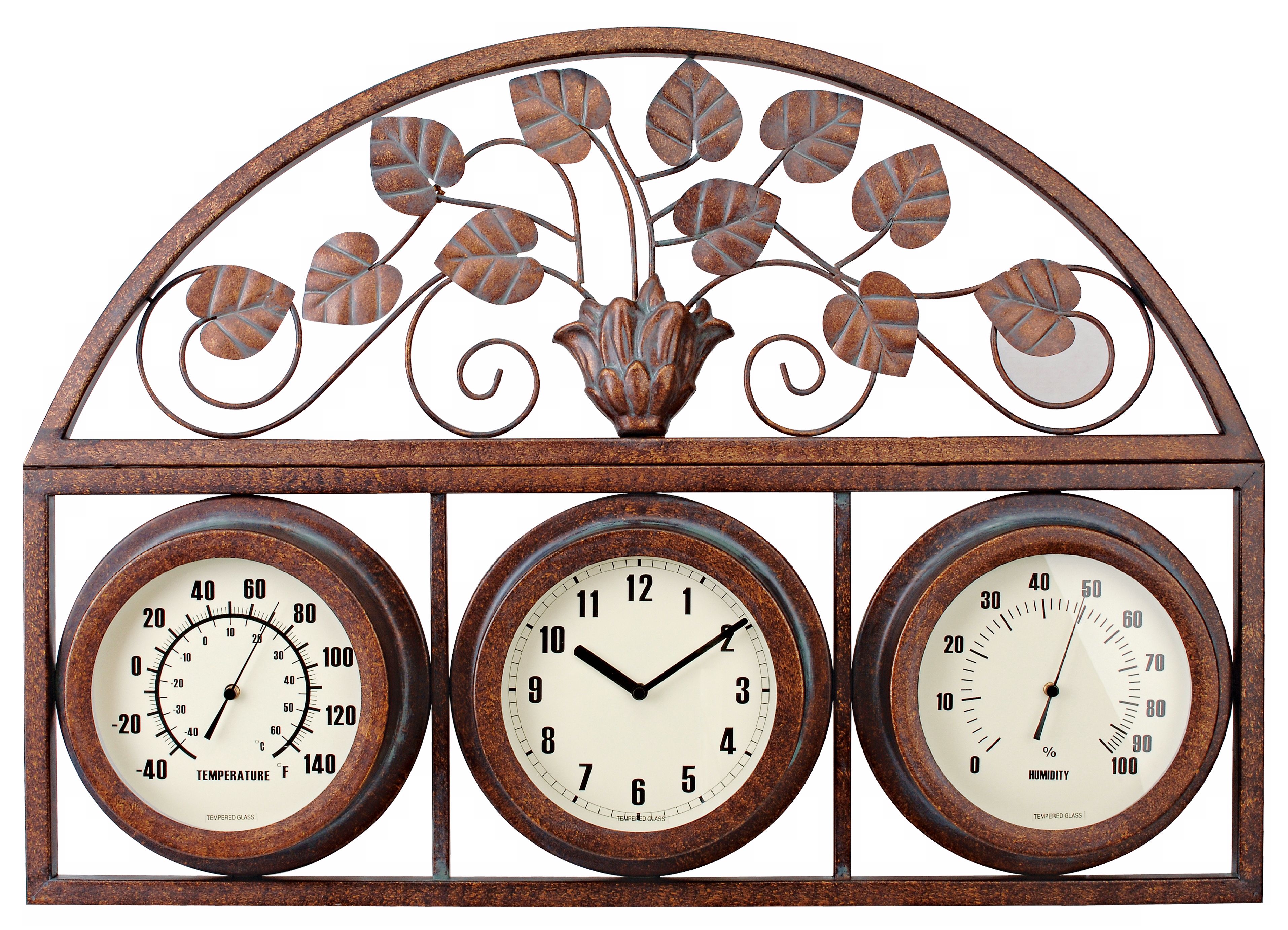 Bronze Verde 11 Leaves Weather Gauges Wall Clock
