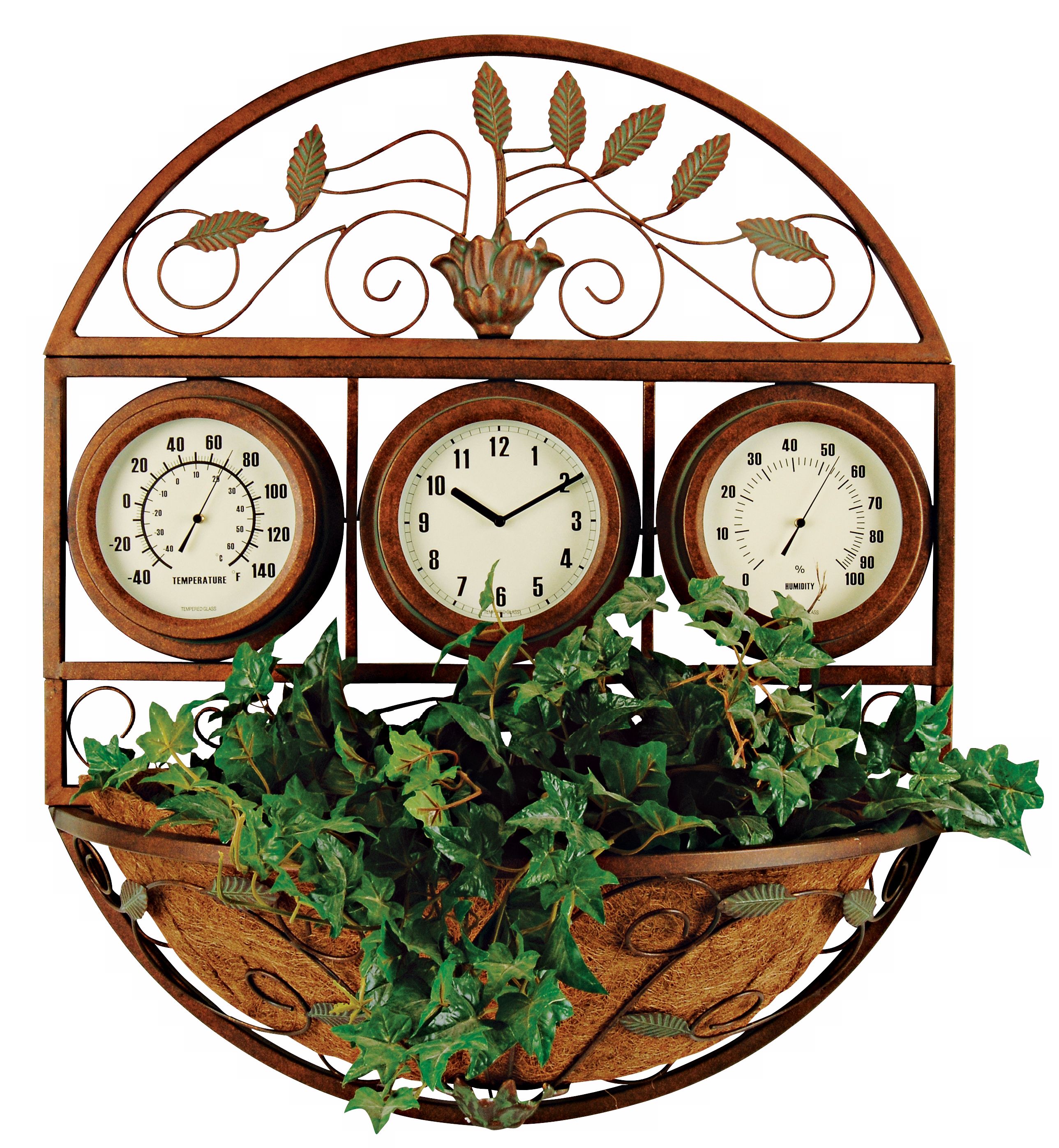 Bronze Verde Half Basket Weather Gauges Wall Clock