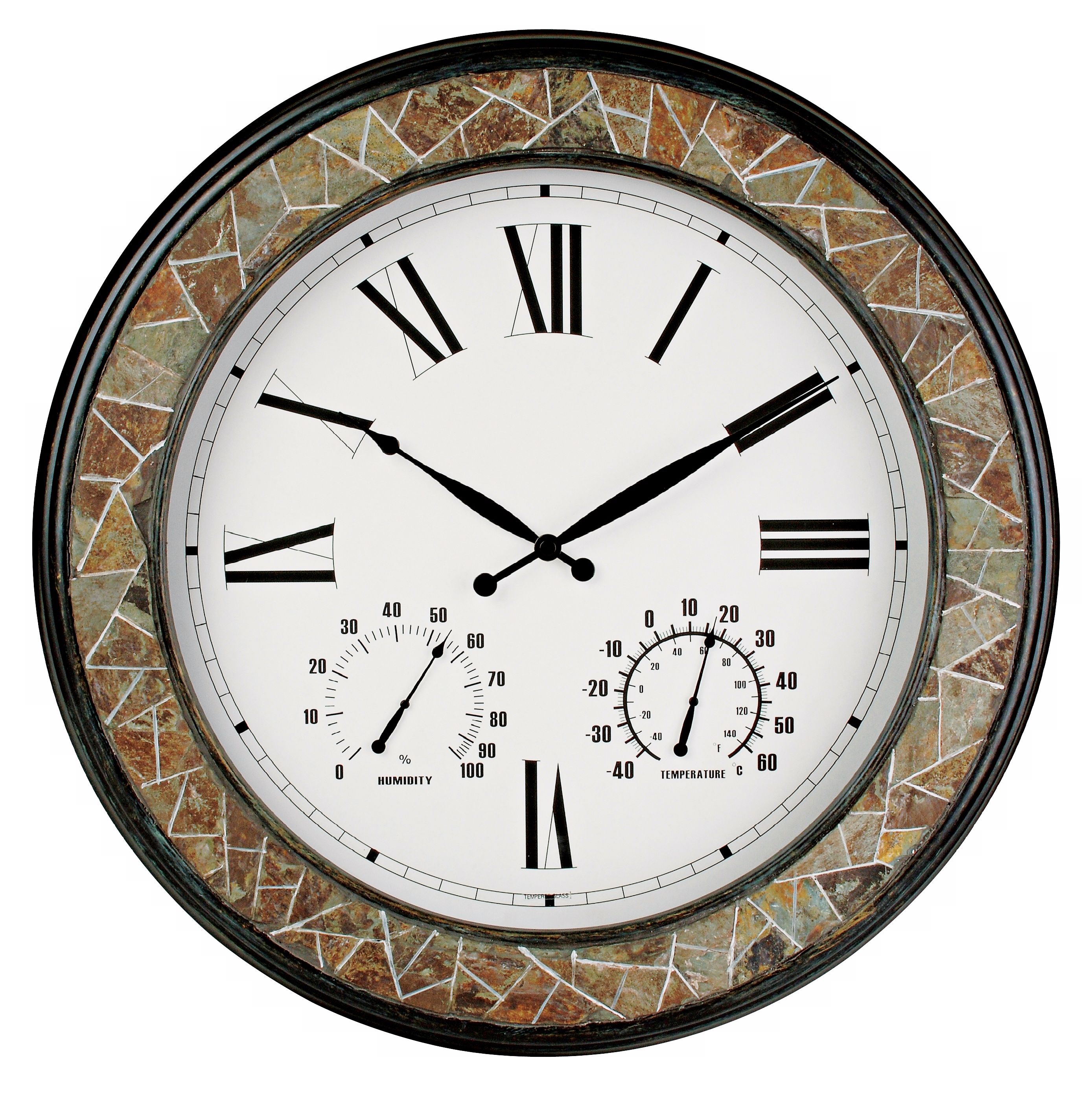 Slate and Mosaic Stone Weather Gauges Wall Clock