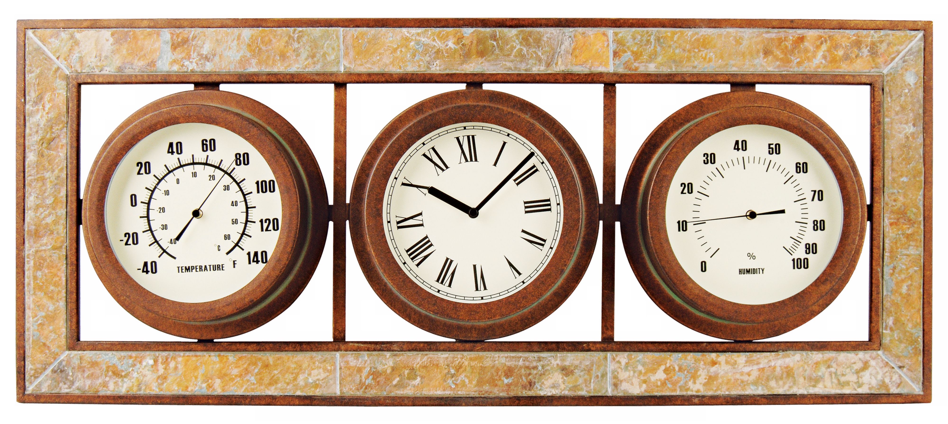 Slate Trim Weather Gauges Wall Clock
