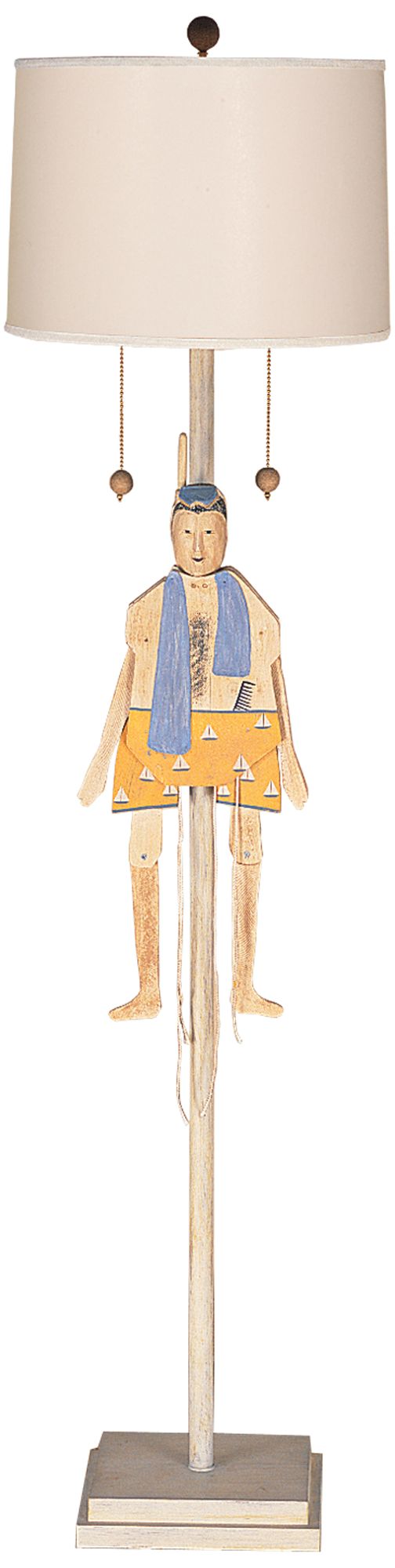 Boy Swimmer Puppet with Striped Shade Floor Lamp