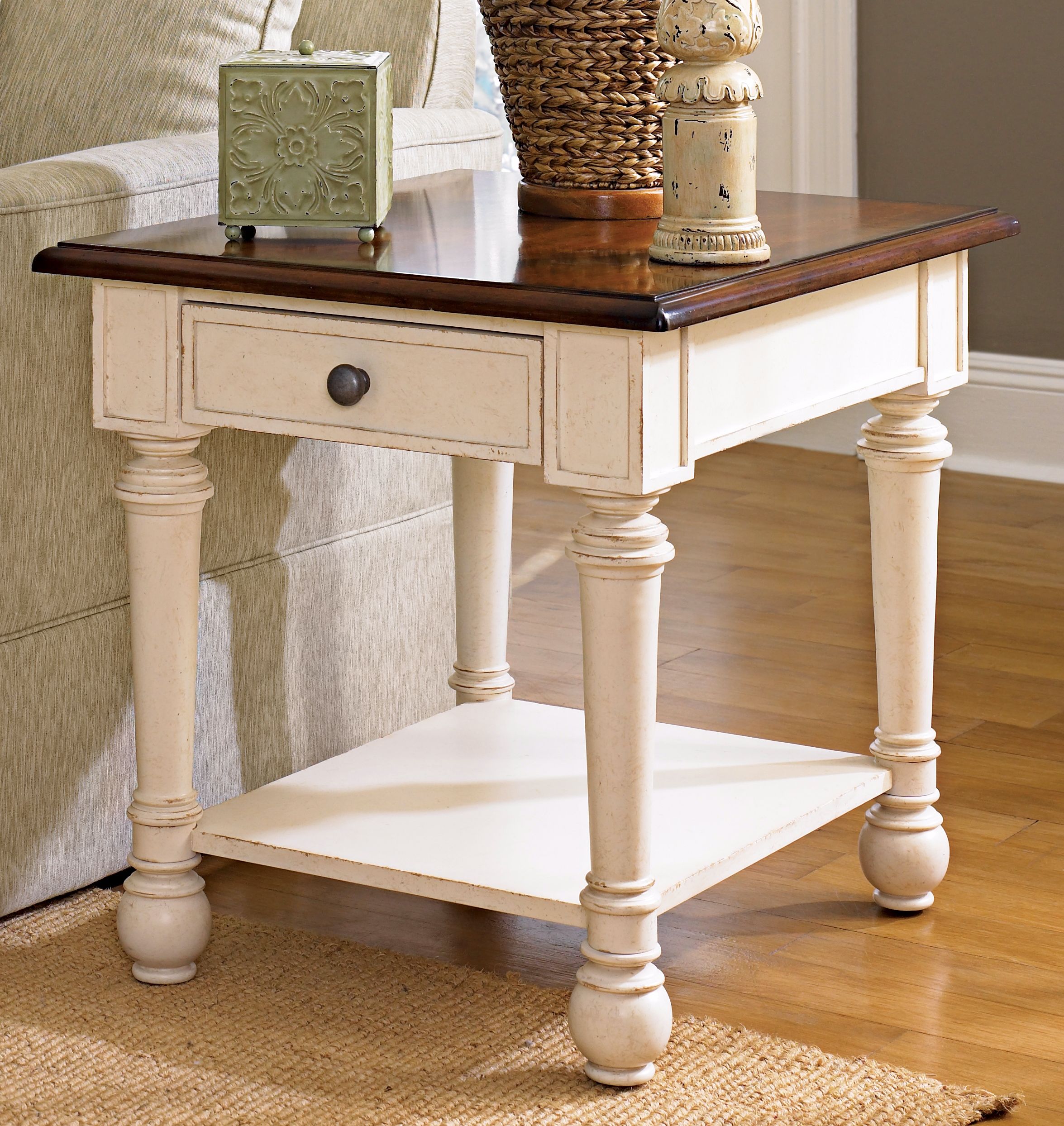 Promenade Antique Rectangular Drawer End Table